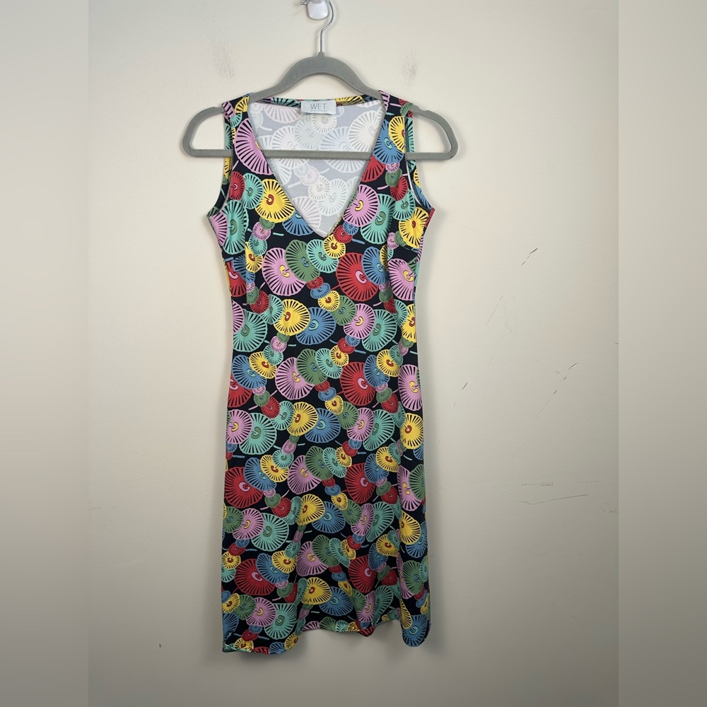 W.E.T by Ines Schneider Vibrant Multicolor Patterned Dress Size Small V Neck